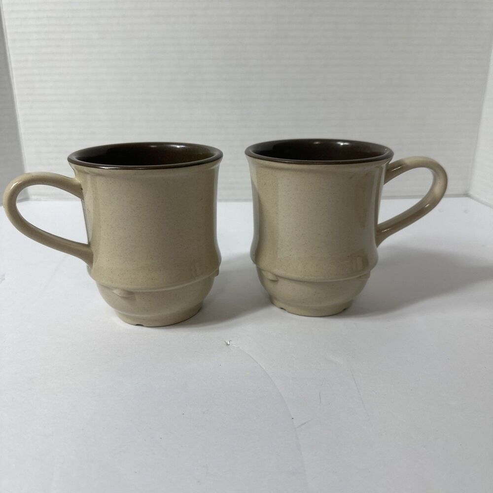 Melamine Coffee Cups By Ace Qty 2 Taiwan Beige Brown MS92 Vintage